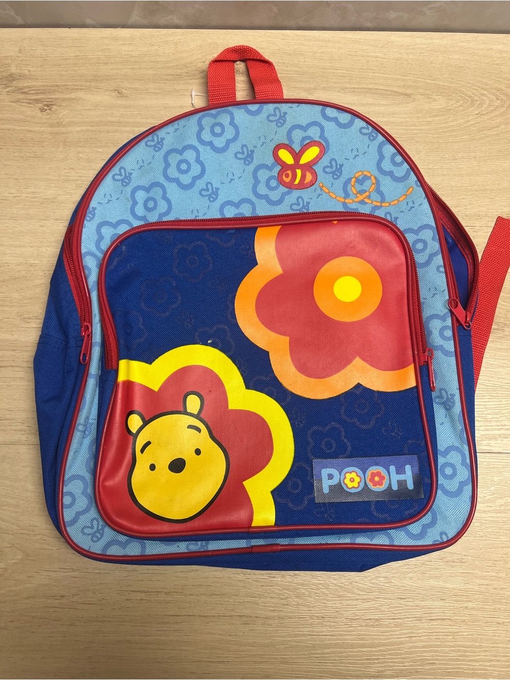 Vintage Y2K Disney Winnie the Pooh Floral Backpack – Blue Red Kids Ba